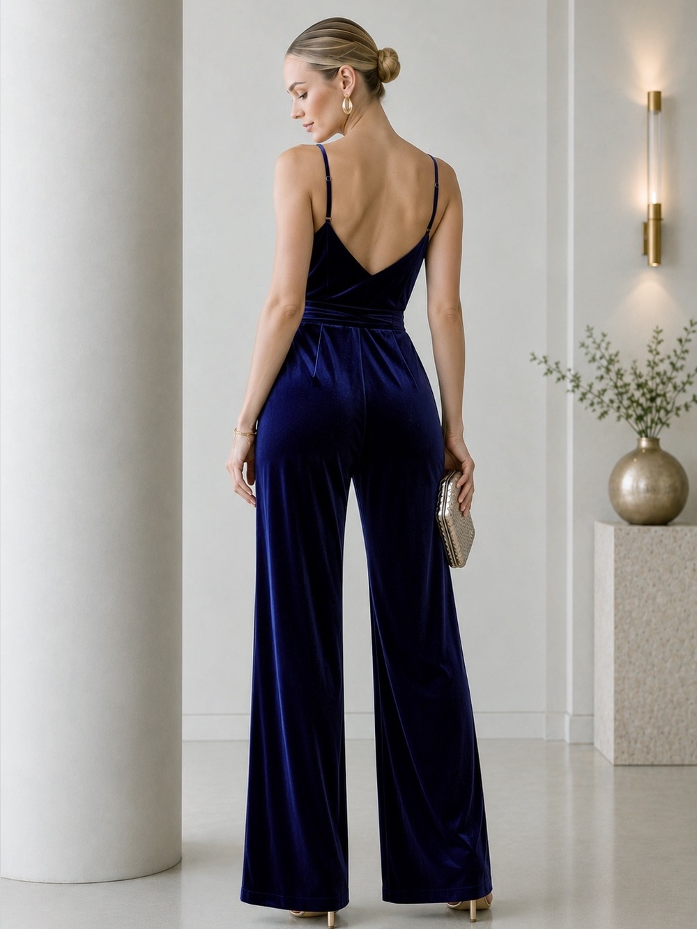 NWT L'AGENCE Justice Velvet Wide-Leg Jumpsuit in Midnight Sz 4 - Picture 7 of 17